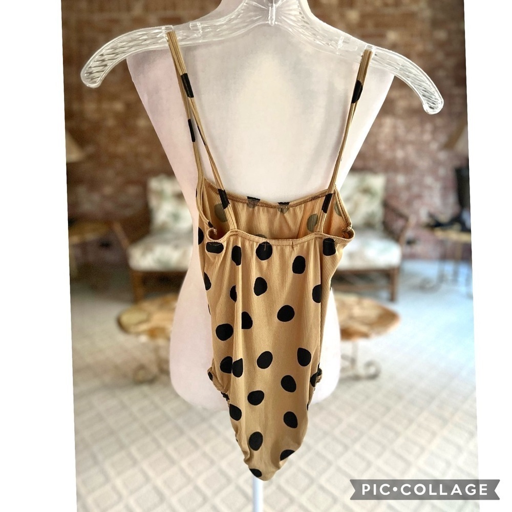Nasty Gal Bodysuit Tan Polka Dot Ribbed Knit Sleeveless 2 - Picture 8 of 12